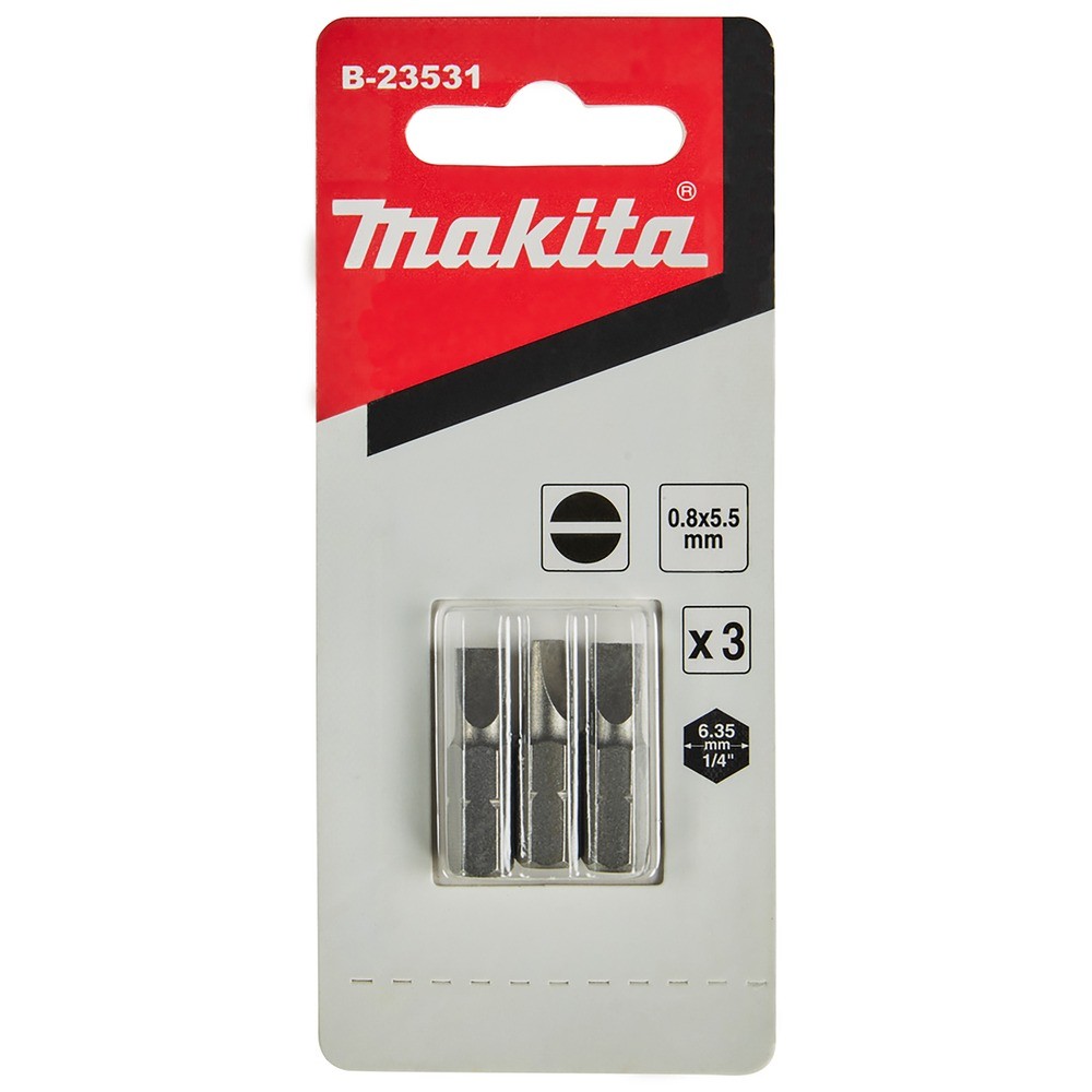 ชุดดอกไขควงปากแบน Makita B 23531 ขนาด SL0 8×5 5×25 มม  C Form  3 ชิ้น ชุด 