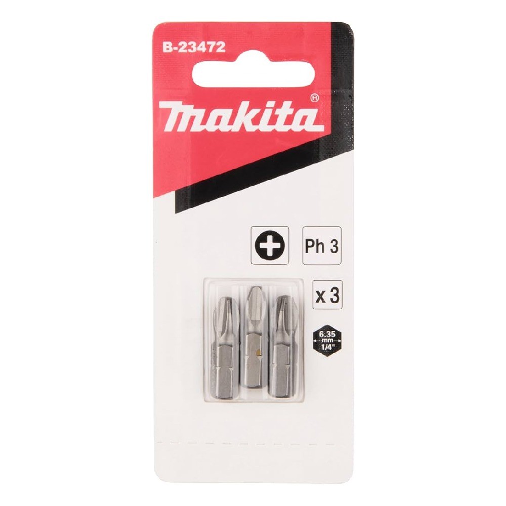 ชุดดอกไขควงแฉก Makita B 23472 ขนาด PH3×25 มม  C Form  3 ชิ้น ชุด 