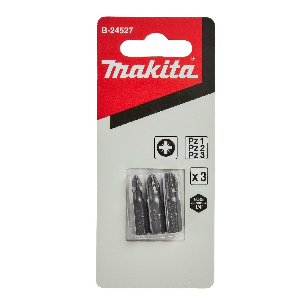 ชุดดอกไขควง Pozidriv Makita B 24527 ขนาด PZ1 PZ2 PZ3×25 มม  C Form  3 ชิ้น ชุด 