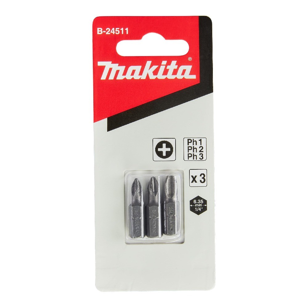 ชุดดอกไขควงแฉก Makita B 24511 ขนาด PH1 PH2 PH3×25 มม  C Form  3 ชิ้น ชุด 