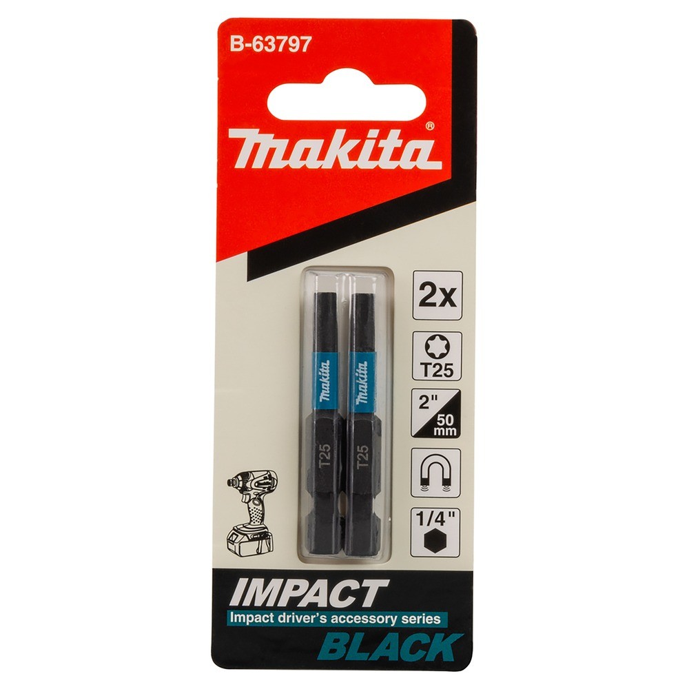 ดอกไขควงกระแทก Makita B 63797 Impact Black ขนาด T25×50 มม   2 ชิ้น ชุด 
