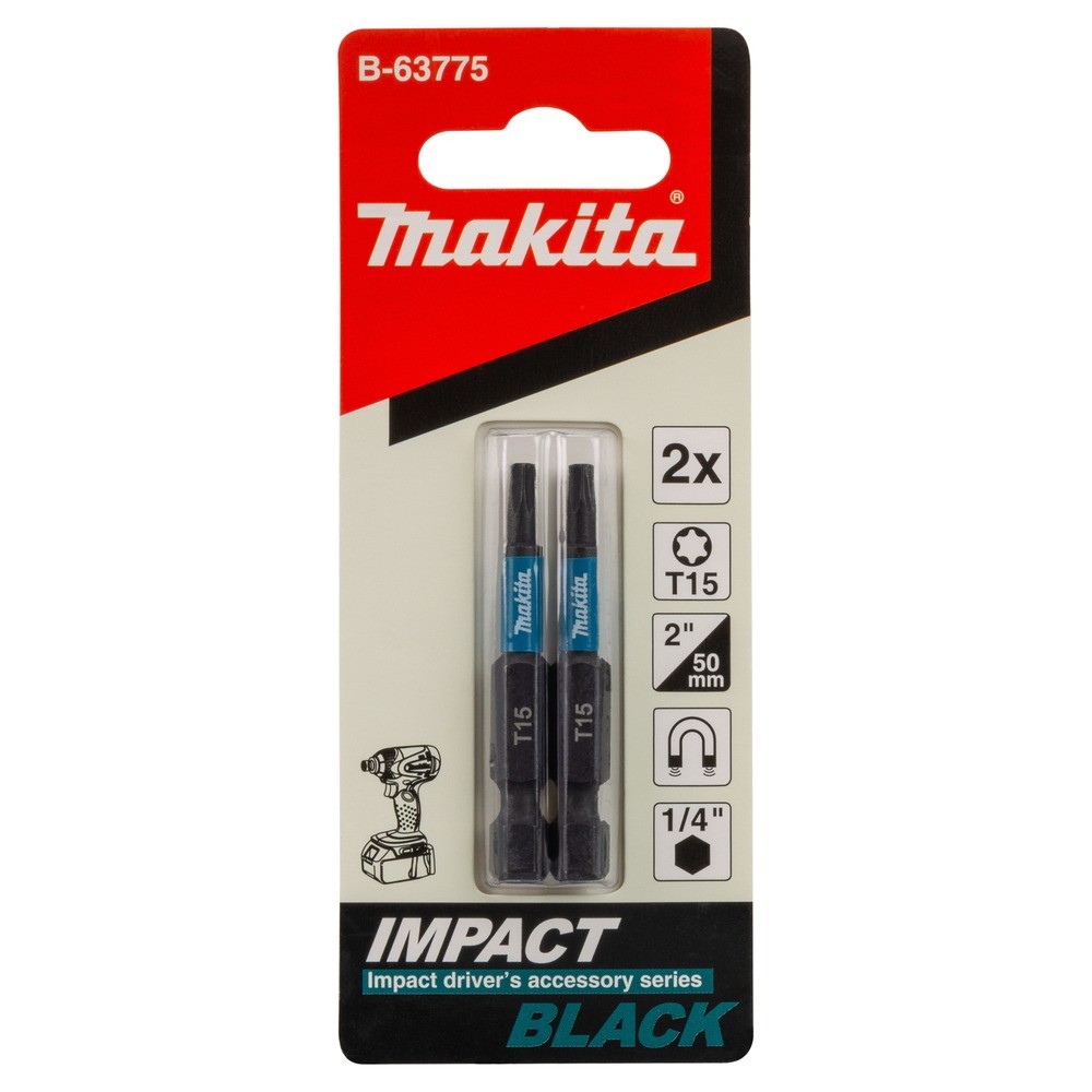 ดอกไขควงกระแทก Makita B 63775 Impact Black ขนาด T15×50 มม   2 ชิ้น ชุด 