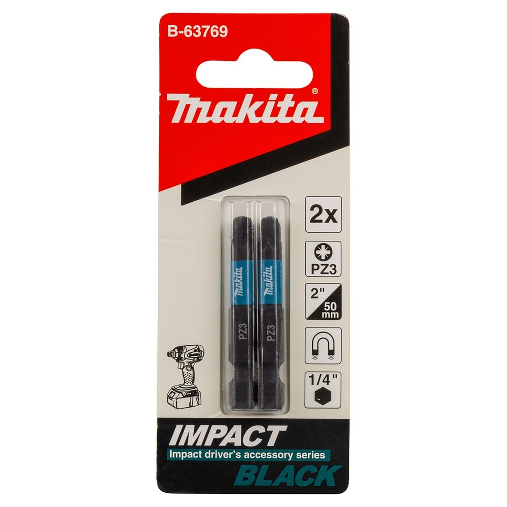 ดอกไขควงกระแทก Makita B 63769 Impact Black ขนาด PZ3×50 มม   2 ชิ้น ชุด 