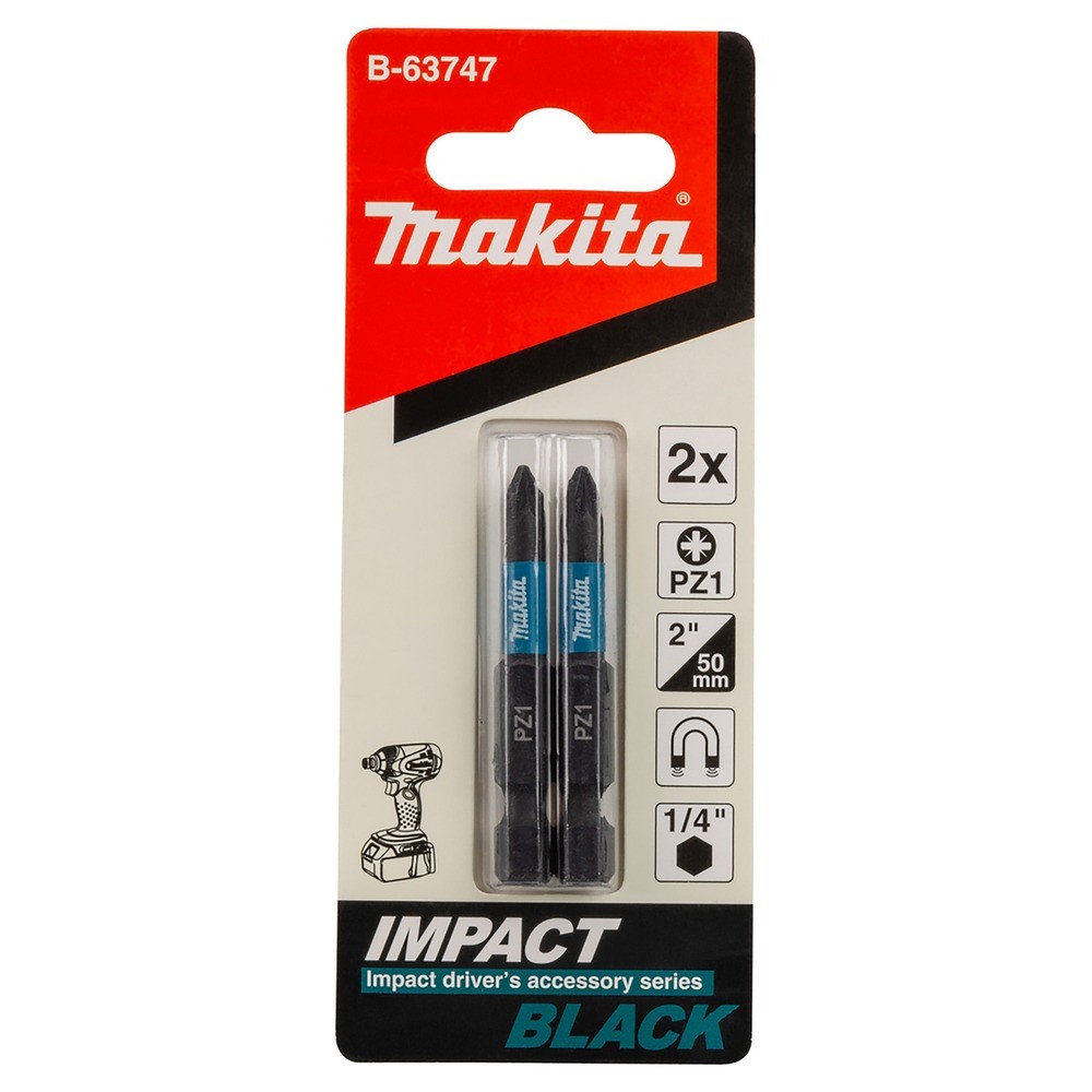 ดอกไขควงกระแทก Makita B 63747 Impact Black ขนาด PZ1×50 มม   2 ชิ้น ชุด 