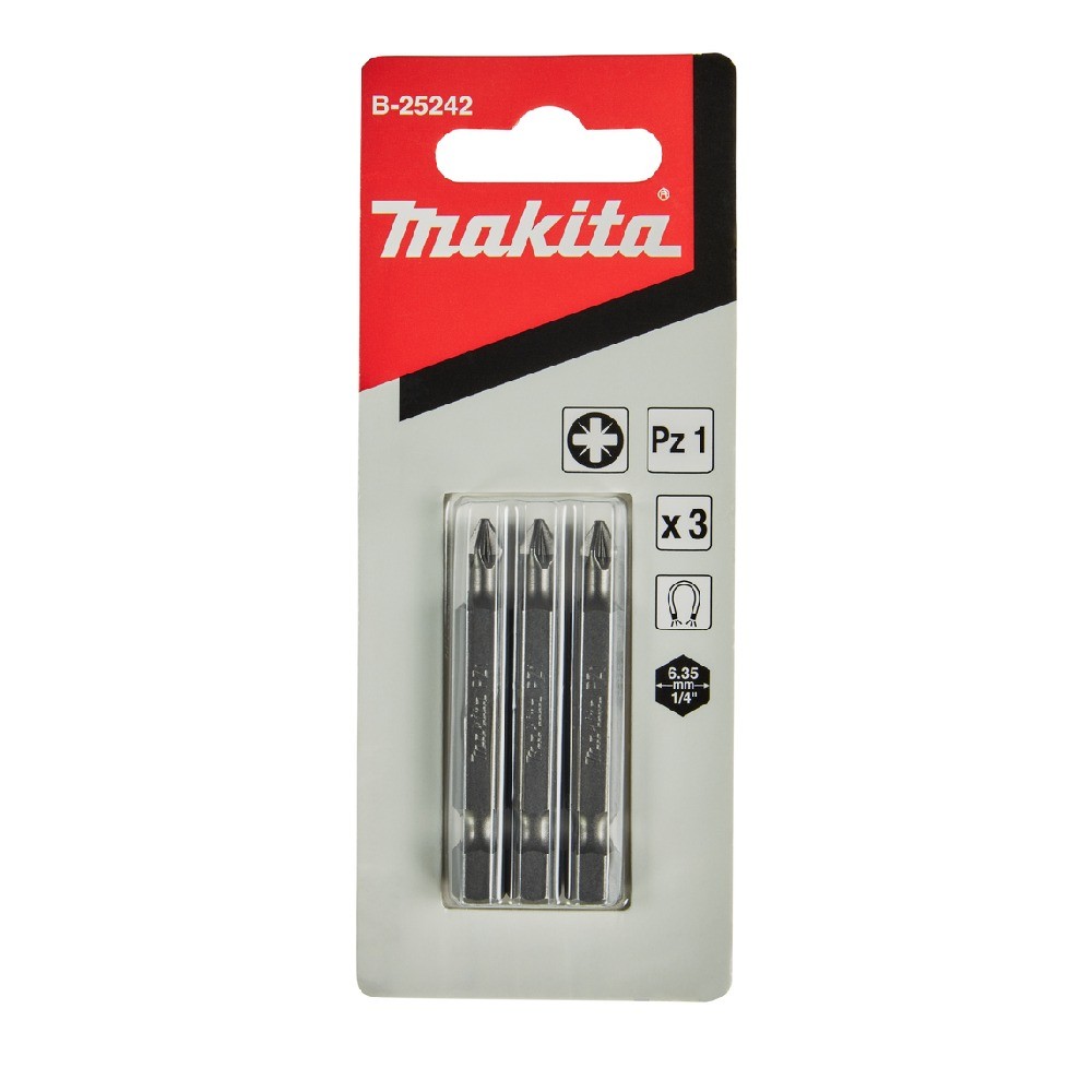 ชุดดอกไขควง Pozidriv Makita B 25242 ขนาด PZ1×50 มม  E Form  3 ชิ้น ชุด 