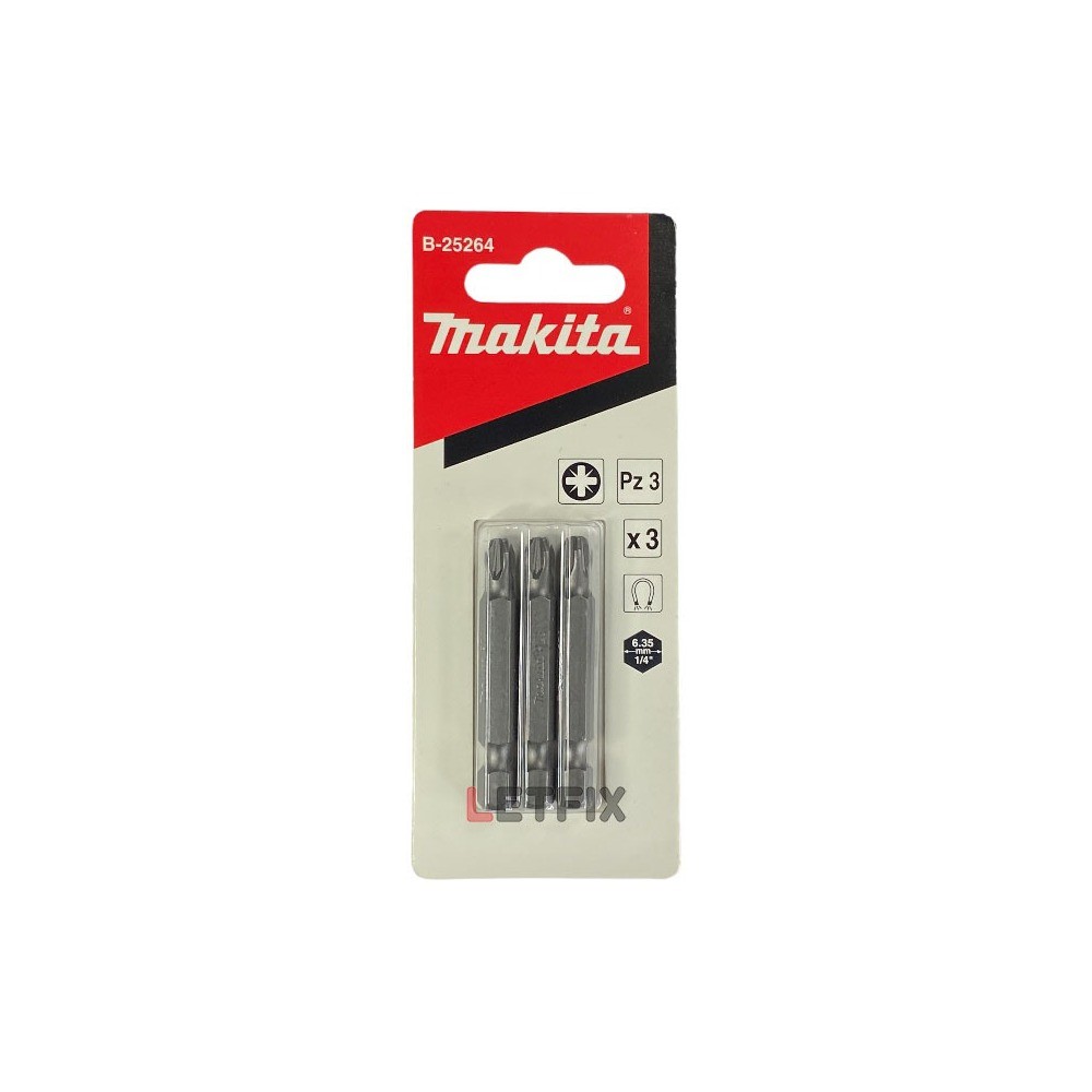 ชุดดอกไขควง Pozidriv Makita B 25264 ขนาด PZ3×50 มม  E Form  3 ชิ้น ชุด 