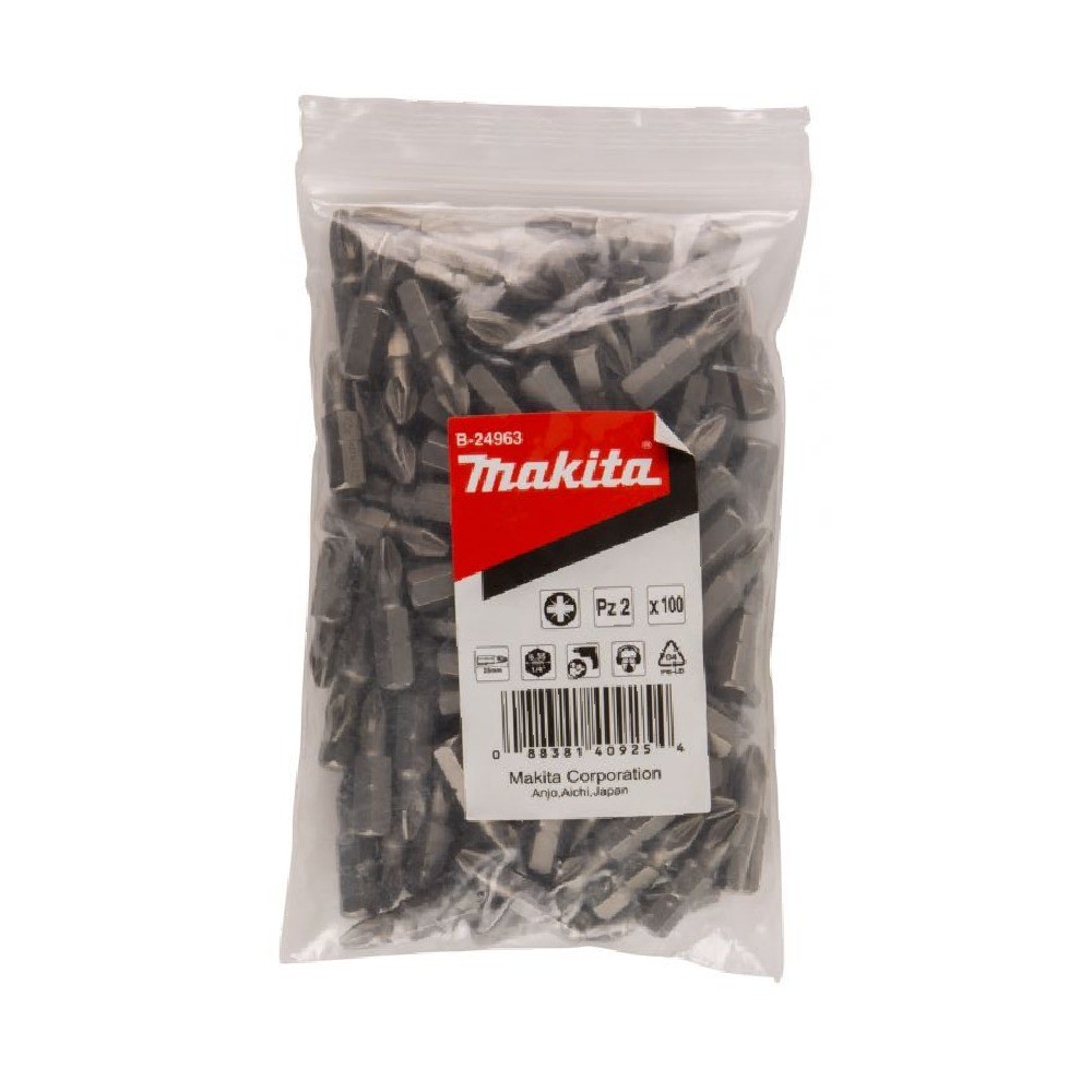 ชุดดอกไขควง Pozidriv Makita B 24963 ขนาด PZ2×25 มม  C Form  100 ชิ้น ชุด 