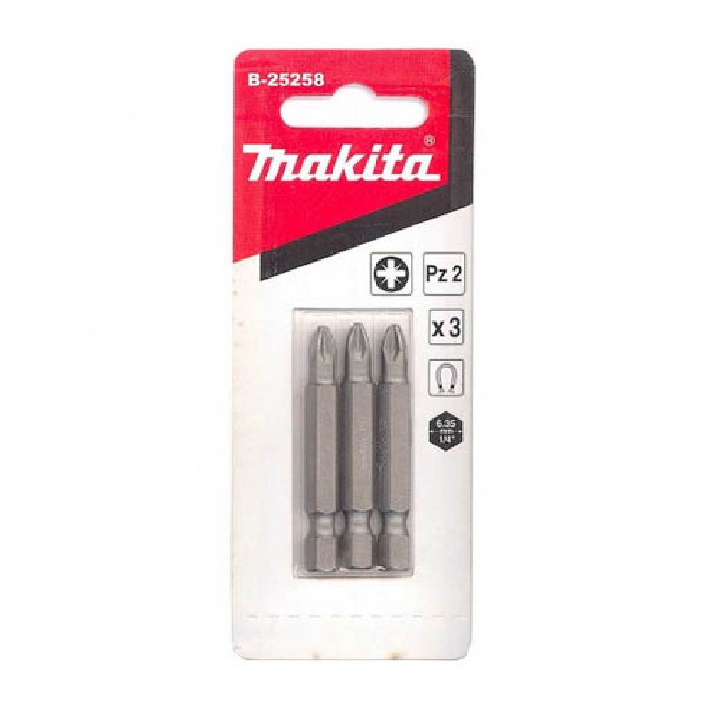 ชุดดอกไขควง Pozidriv Makita B 25258 ขนาด PZ2×50 มม  E Form  3 ชิ้น ชุด 