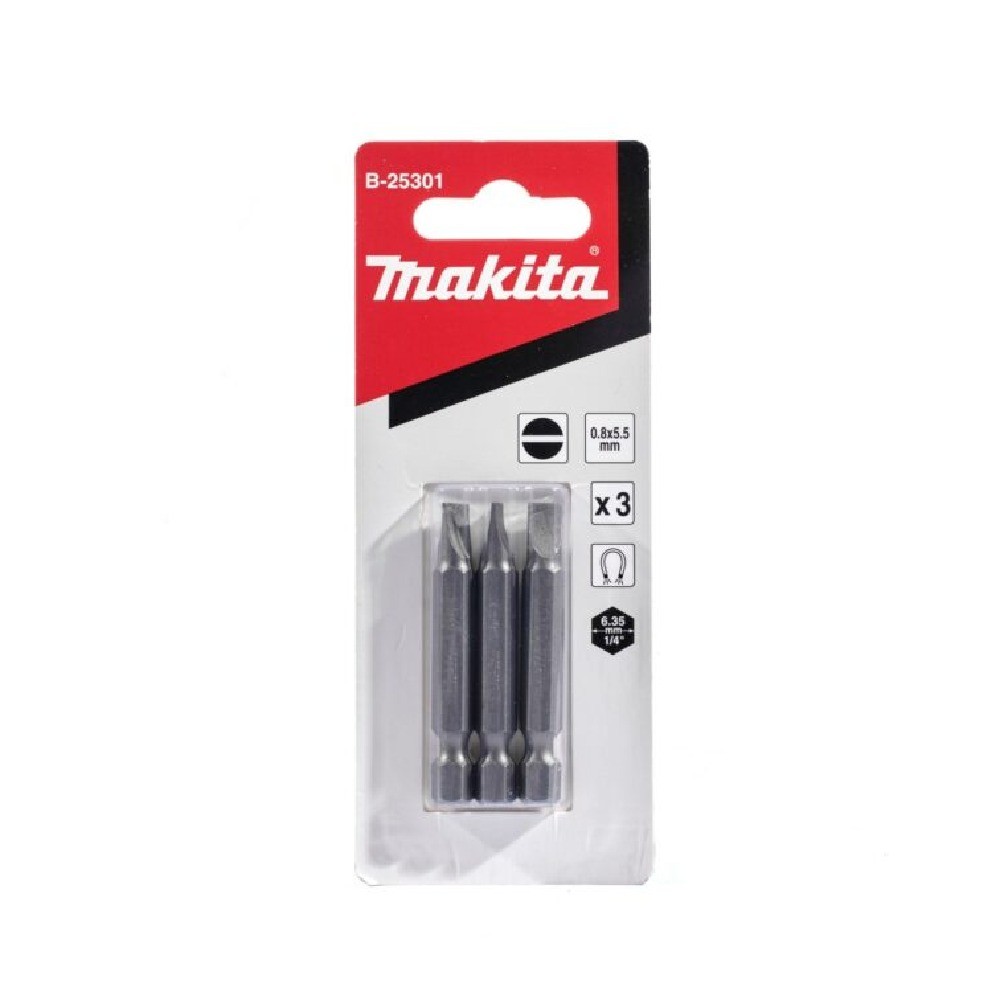 ชุดดอกไขควงปากแบน Makita B 25301 ขนาด SL0 8×5 5×50 มม  E Form  3 ชิ้น ชุด 