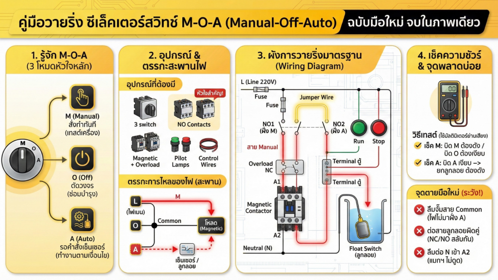 มือใหม่หัดวายริ่ง วิธีต่อ ซีเล็คเตอร์สวิทช์ แบบ ManualOffAuto MOA จบในโพสต์เดียว มือใหม่หัดวายริ่ง วิธีต่อ ซีเล็คเตอร์สวิทช์ แบบ ManualOffAuto MOA จบในโพสต์เดียว