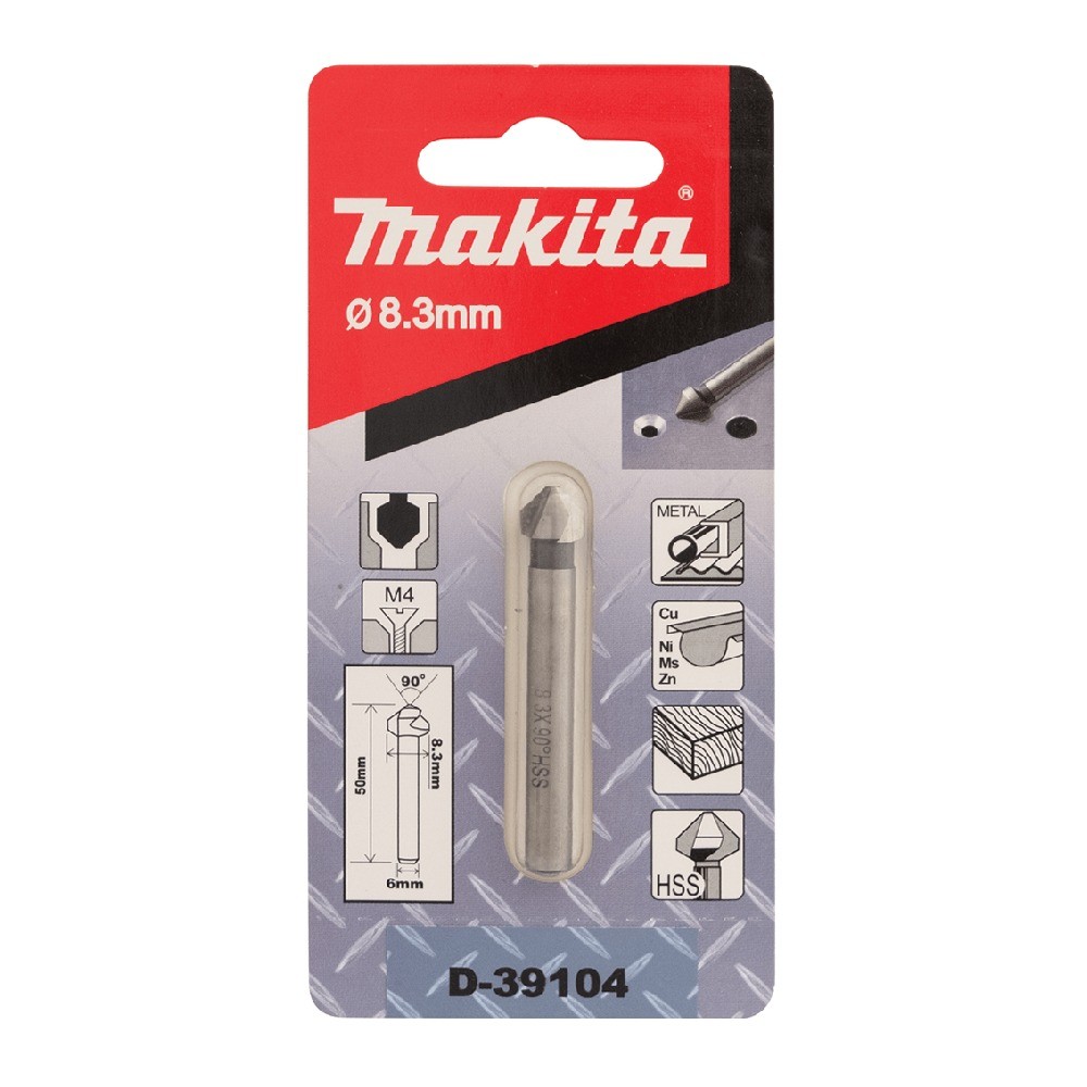 ดอกเคาน์เตอร์ซิงค์ Makita D 39104 ขนาด 8 3×50 มม  3 คม มุม 90° สำหรับสกรู M4