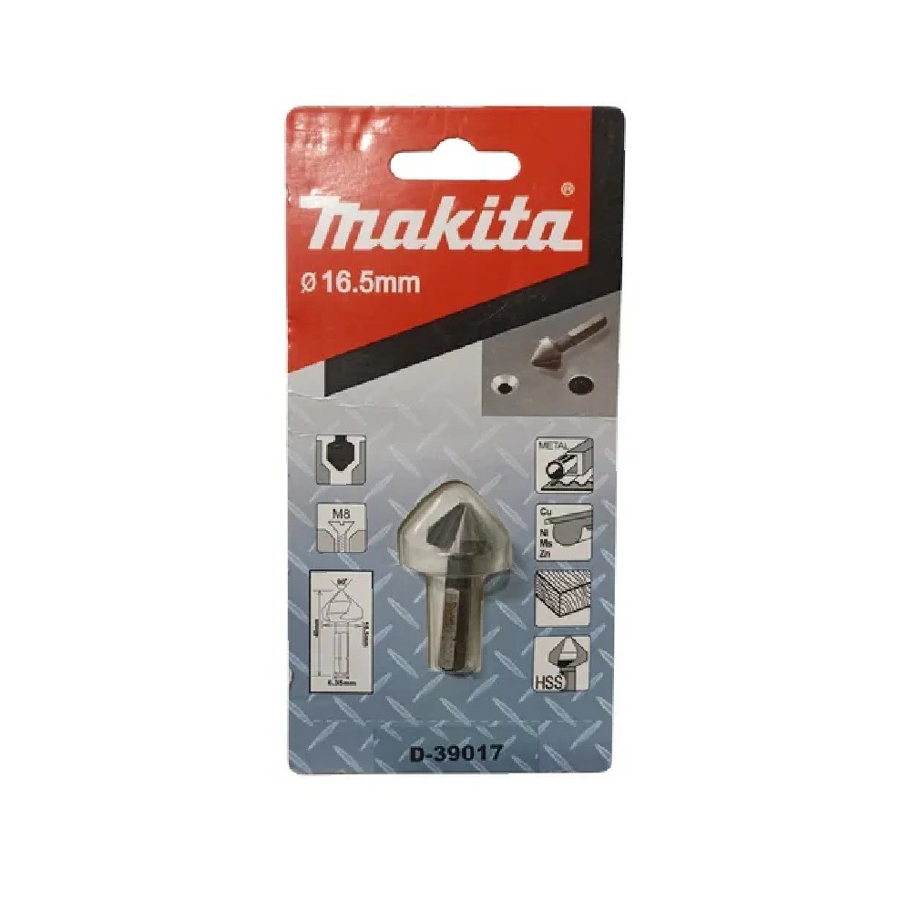 ดอกเคาน์เตอร์ซิงค์ Makita D 39017 ขนาด 16 5×40 มม  3 คม มุม 90° สำหรับสกรู M8 ก้านหกเหลี่ยม Hex C