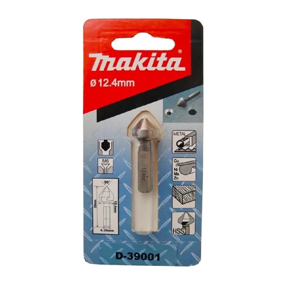 ดอกเคาน์เตอร์ซิงค์ Makita D 39001 ขนาด 12 4×35 มม  3 คม มุม 90° สำหรับสกรู M6 ก้านหกเหลี่ยม Hex C