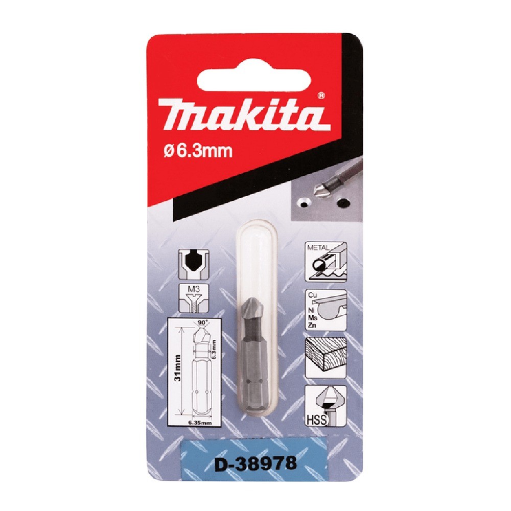 ดอกเคาน์เตอร์ซิงค์ Makita D 38978 ขนาด 6 3×31 มม  3 คม มุม 90° สำหรับสกรู M3 ก้านหกเหลี่ยม Hex C