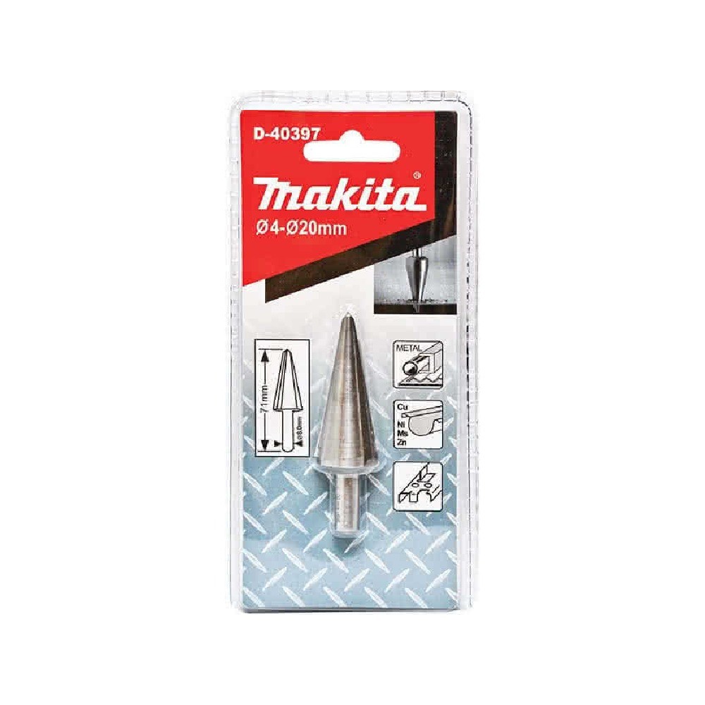 ดอกสว่านทรงกรวย Makita D 40397 ขนาด 4–20×71 มม  Three Flat ก้านกลม