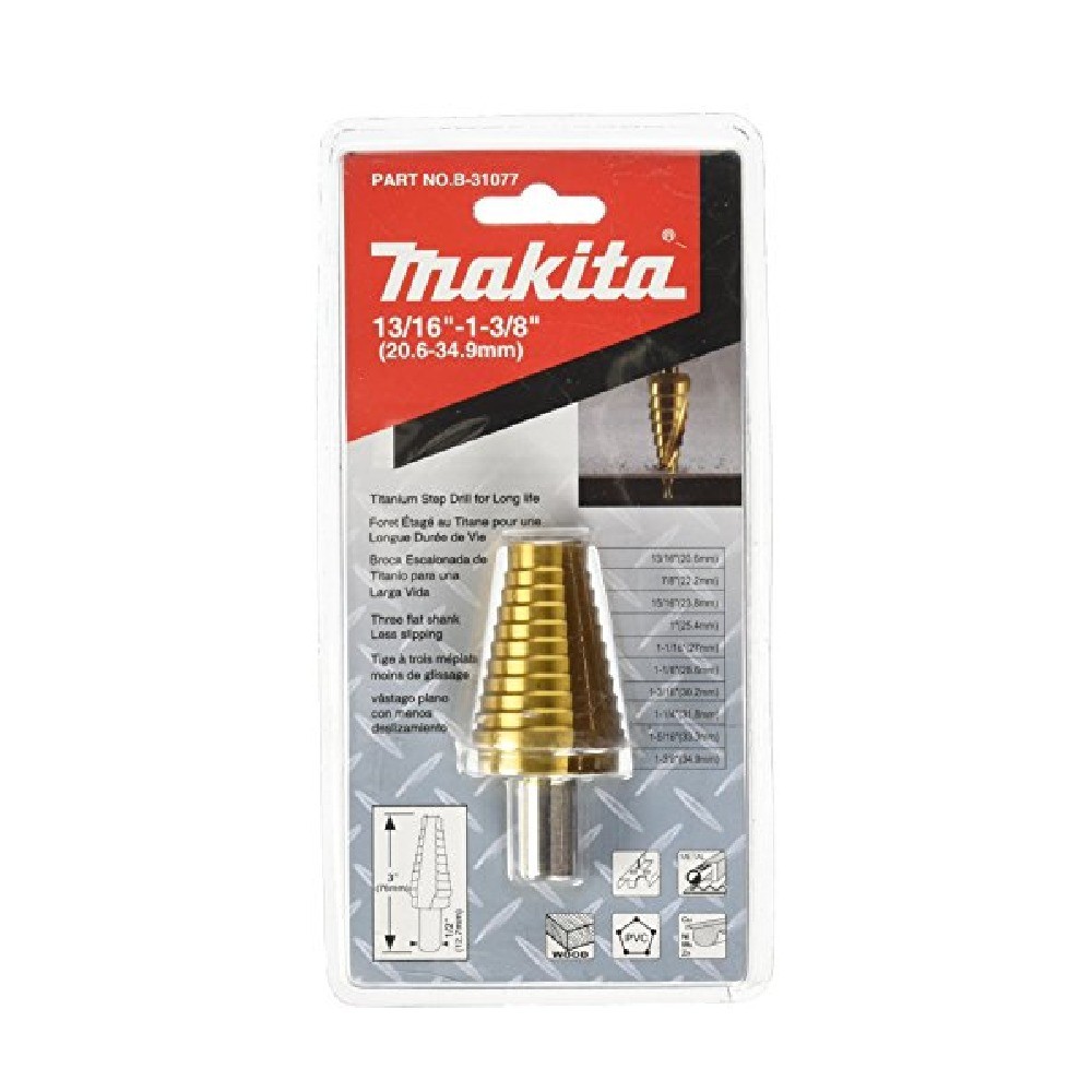 ดอกสว่านสเต็ปปลายตรง Makita B 31083 ขนาด 7 8 นิ้ว Three Flat สีทอง ก้านกลม