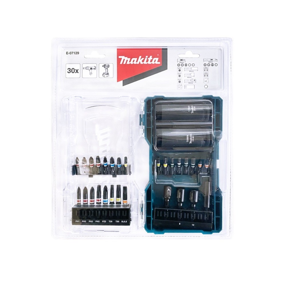 ชุดดอกไขควง Makita E 07129 จำนวน 30 ชิ้น พร้อมกล่องใส