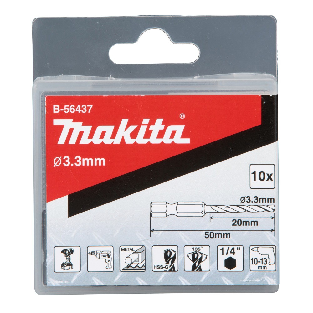 ดอกสว่านเจาะรีเวท Makita B 56437 ก้านหกเหลี่ยม 1 4 นิ้ว ขนาด 3 3×50×20 มม 