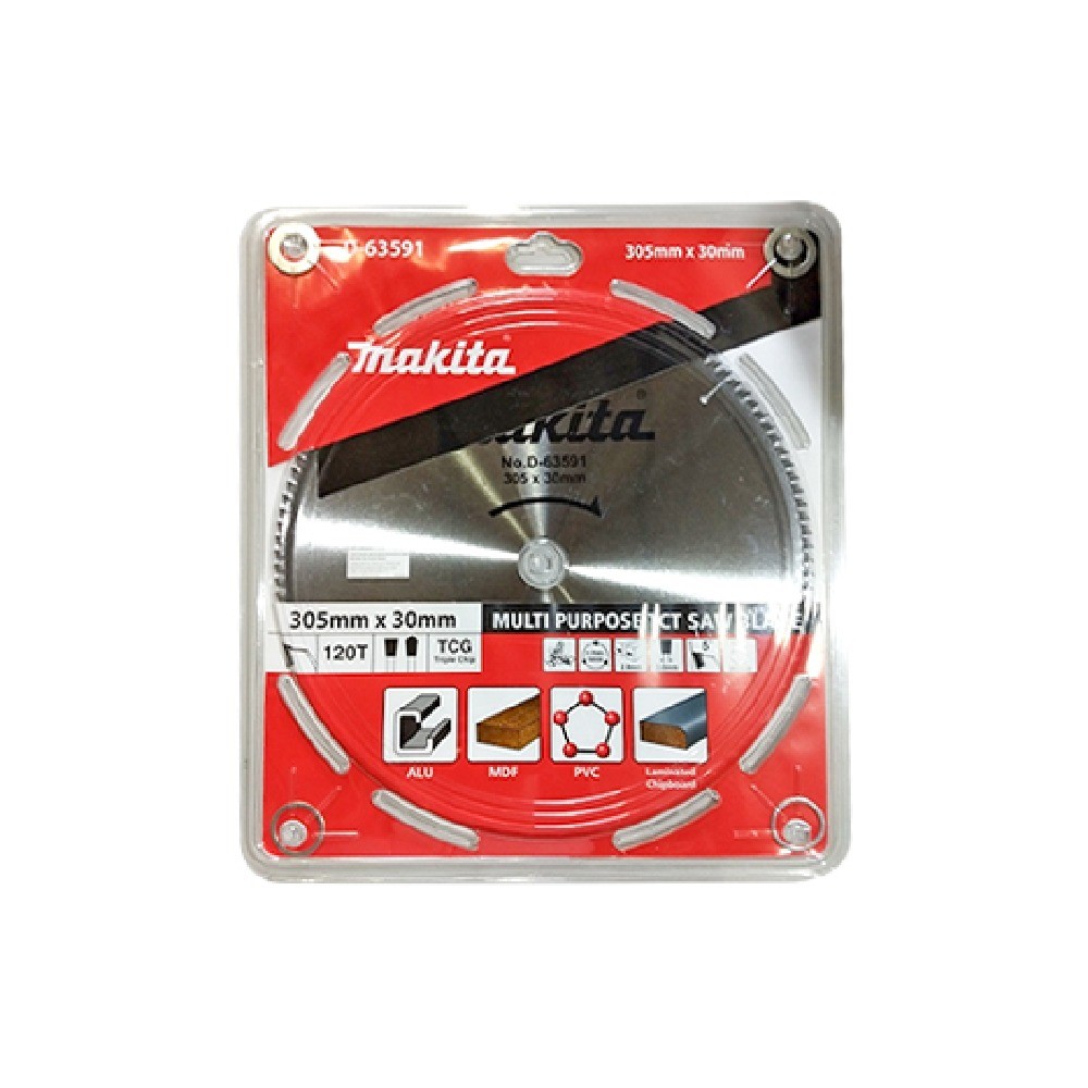 ใบเลื่อยวงเดือน TCT ตัดไม้ ไม้ MDF อะลูมิเนียม พีวีซี MAKITA D 63591 ขนาด 305×30 มม  120 ฟัน