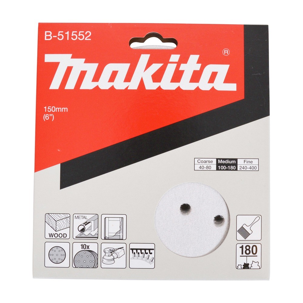 กระดาษทรายกลม A180 แบบ H L 15 รู สำหรับขัดสี MAKITA B 51552 ขนาด 150 มม 
