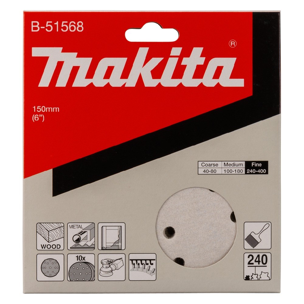 กระดาษทรายกลม A240 แบบ H L 15 รู สำหรับขัดสี MAKITA B 51568 ขนาด 150 มม 