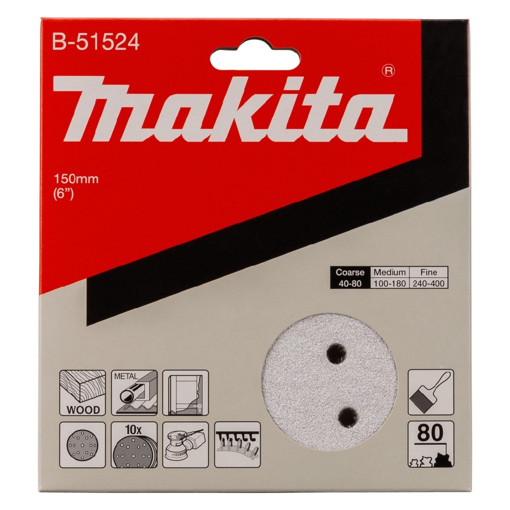 กระดาษทรายกลม A80 แบบ H L 15 รู สำหรับขัดสี MAKITA B 51524 ขนาด 150 มม 