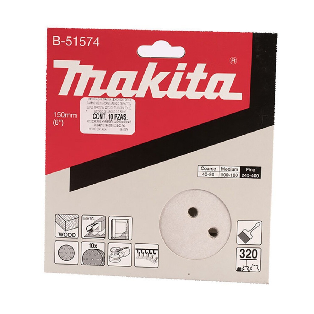 กระดาษทรายกลม A320 แบบ H L 15 รู สำหรับขัดสี MAKITA B 51574 ขนาด 150 มม 