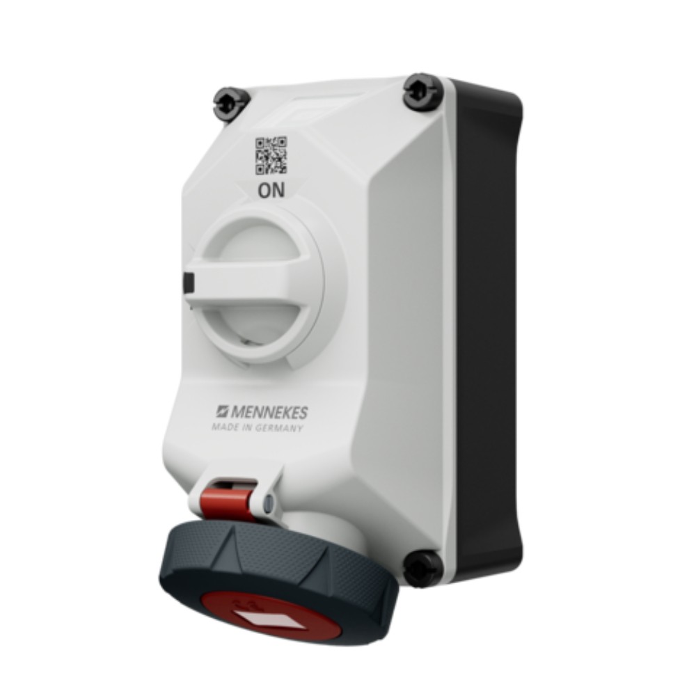 พาวเวอร์เต้ารับตัวเมียติดผนัง MENNEKES 5614506G พร้อมสวิตช์และ DUO interlock ไฟ LED ชนิดกันน้ำ กระแส 32A ประเภทขั้ว 5P  3P N E  IP67 69 แรงดัน 400V