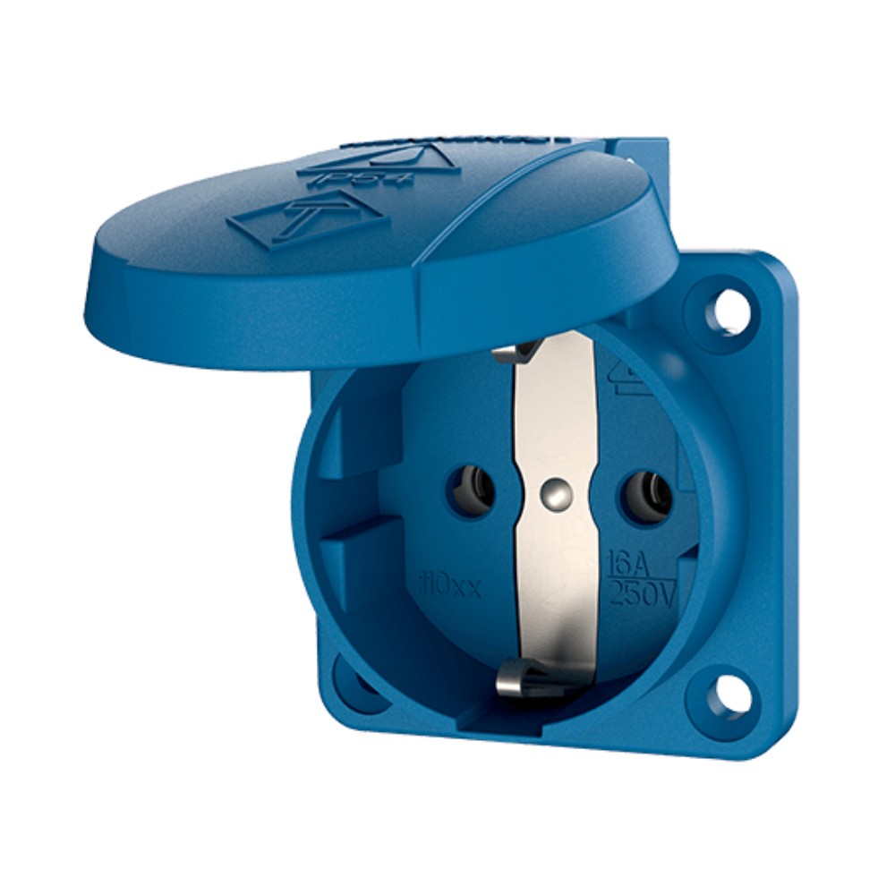 พาวเวอร์ปลั๊กตัวเมียฝัง MENNEKES 11031 มาตรฐาน SCHUKO กระแส 16A ประเภทขั้ว  2P E  IP54 แรงดัน 230V สีน้ำเงิน