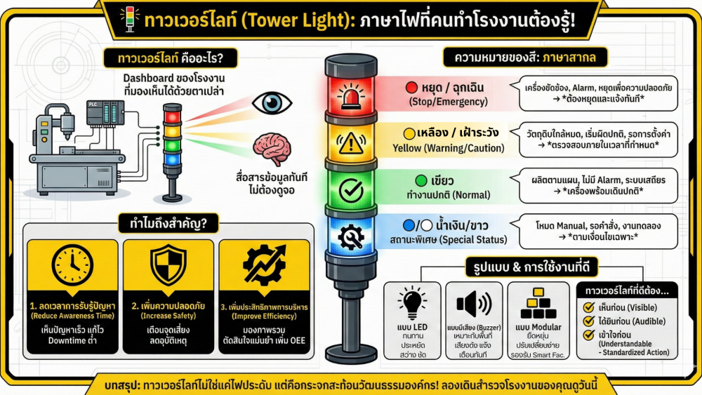 ทาวเวอร์ไลท์ Tower Light คืออะไร ทำความรู้จักภาษาไฟที่คนทำโรงงานต้องรู้