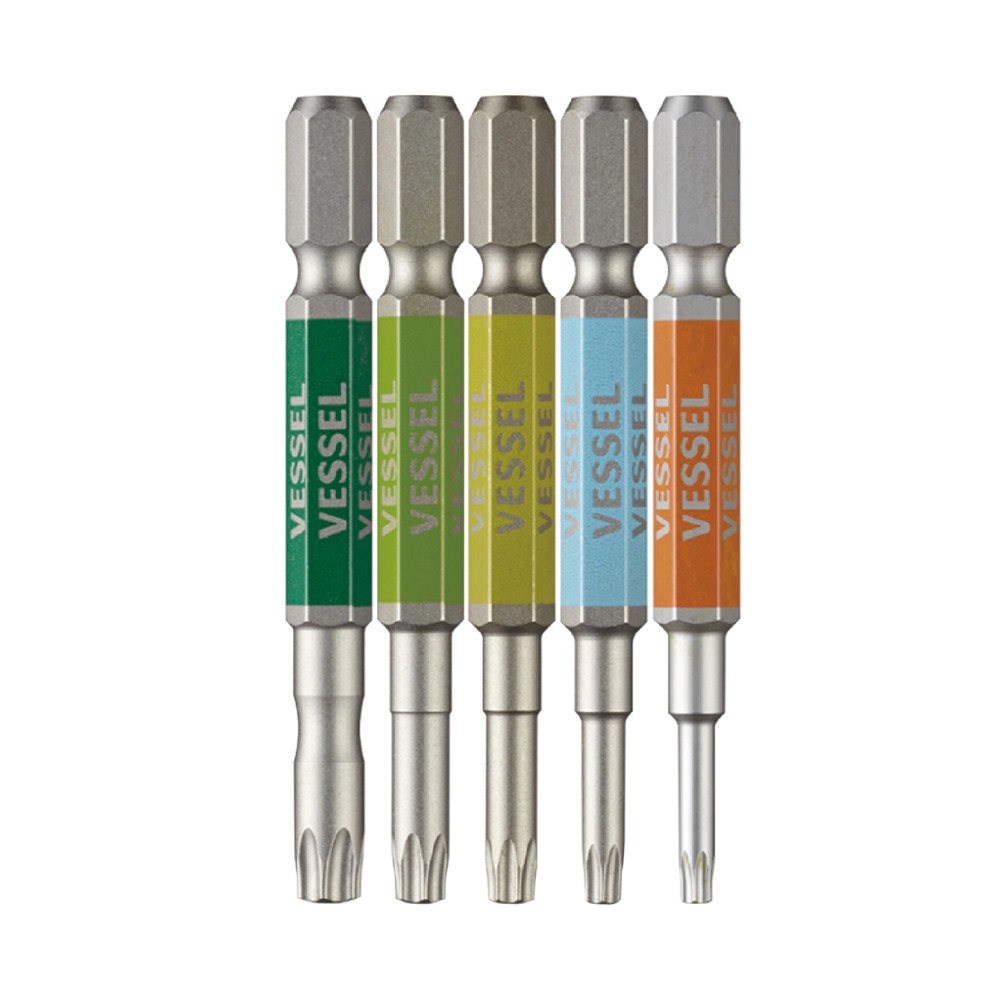 ชุดดอกไขควงลม TORX มีรู VESSEL GS5P 33 ขนาด T10H   T30H ยาว 65 mm   5 ชิ้น 