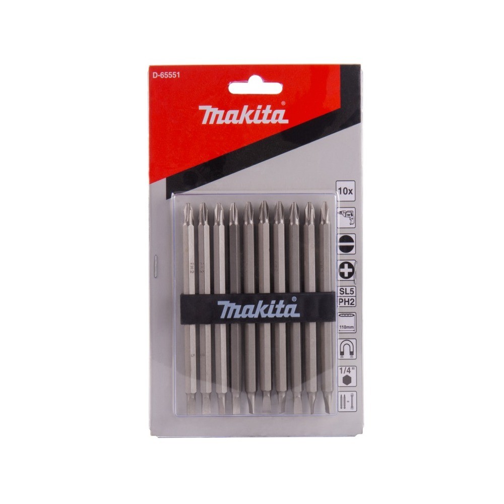 ดอกไขควงสองหัว MAKITA D 65551 ก้าน Hex 1 4″ ยาว 110 มม   10 ชิ้น 