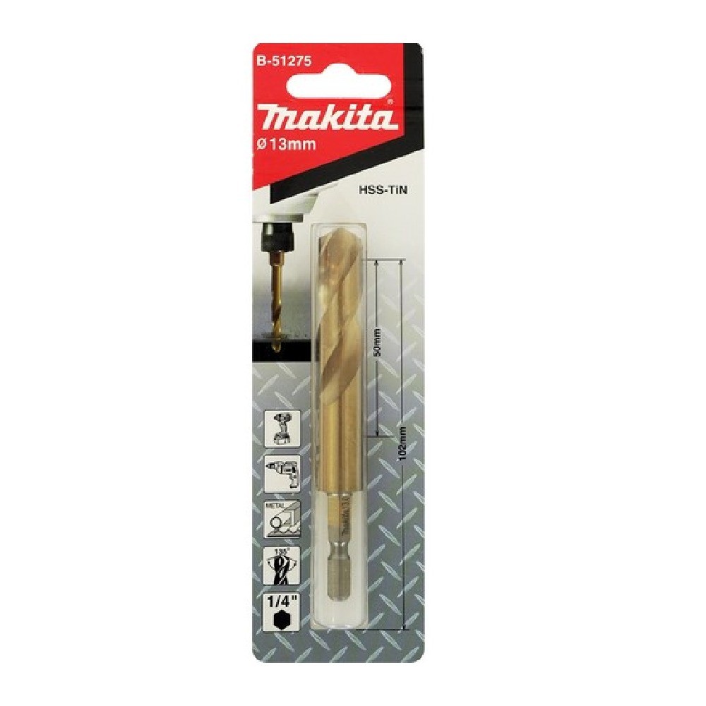ดอกสว่าน HSS TiN สำหรับบล็อกกระแทก MAKITA B 51275 ขนาด 13×102×50 มม 