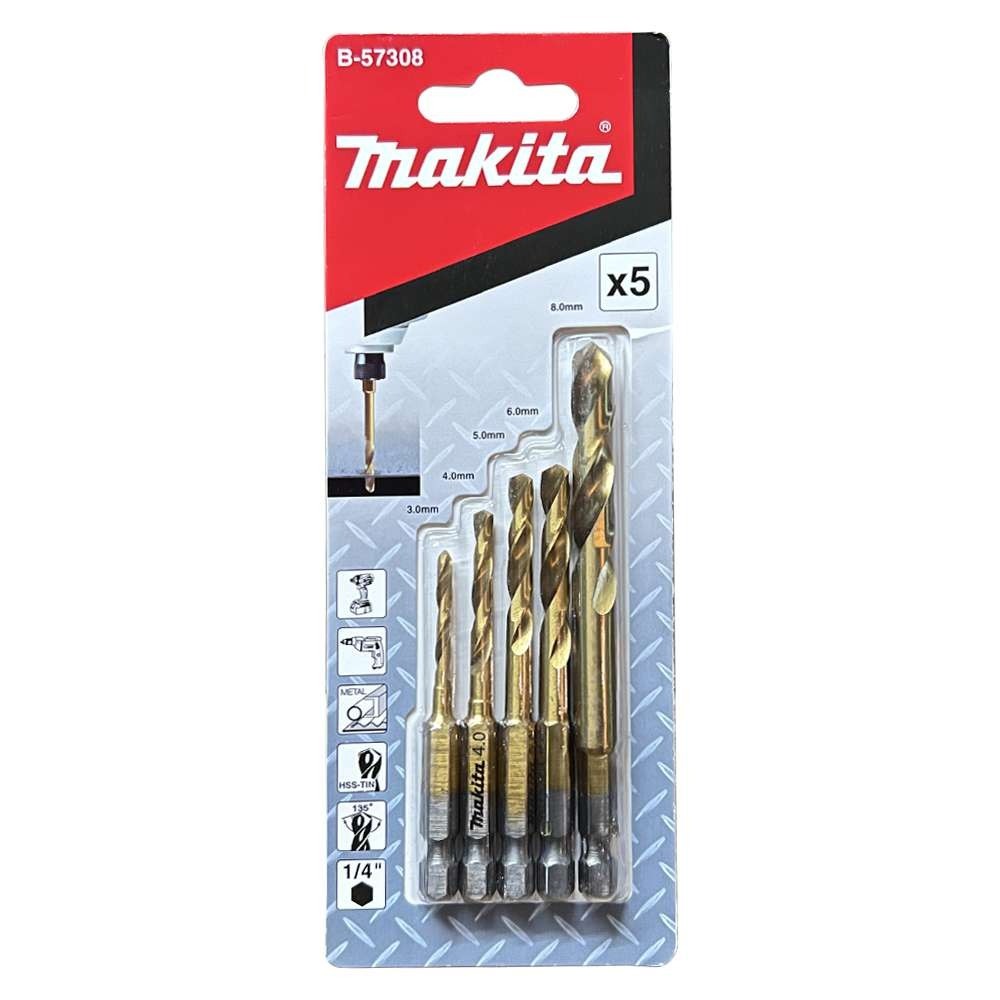 ดอกสว่าน HSS TiN สำหรับบล็อกกระแทก MAKITA B 57308 ก้าน 1 4 นิ้ว  5 ชิ้น ชุด 