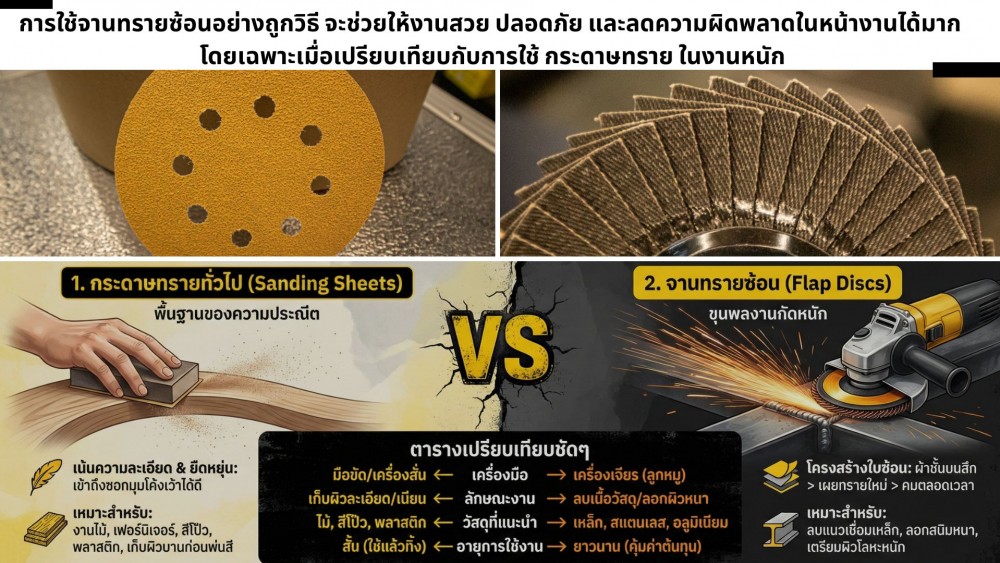 กระดาษทราย ทั่วไป กับจานทรายซ้อน ความเหมือน ความต่าง และวิธีใช้