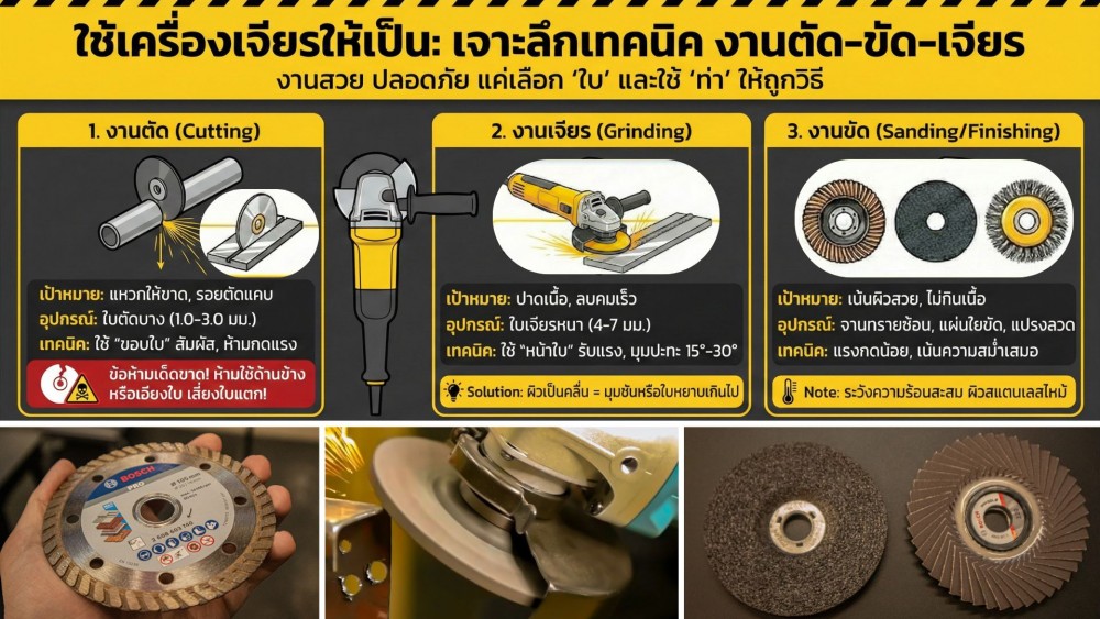 ใช้ เครื่องเจียร ให้เป็น งานตัด ขัด เจียร ใช้ต่างกันยังไงบ้าง ใช้ เครื่องเจียร ให้เป็น งานตัด ขัด เจียร ใช้ต่างกันยังไงบ้าง