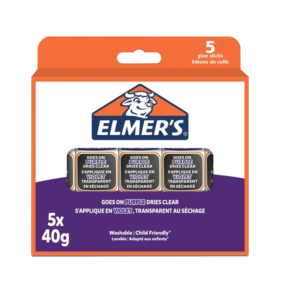 กาวแท่ง Elmer s 2143884 สีม่วง 40g จัมโบ้ ปลอดสารพิษ ติดกระดาษเนียน ไม่ทิ้งคราบ  5 ชิ้น 