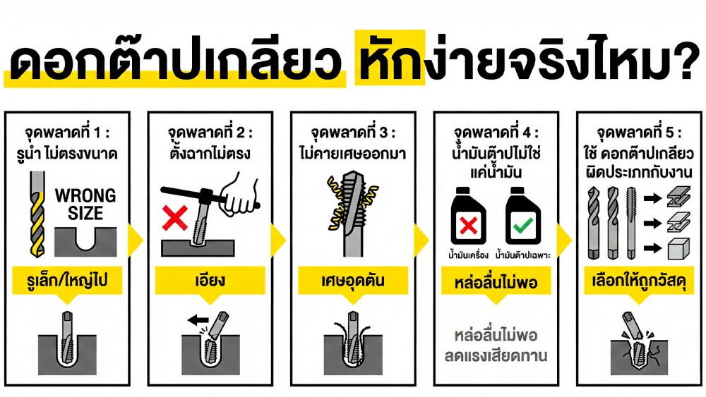 ทำไม ดอกต๊าปเกลียว หักง่าย สาเหตุจริงที่คนส่วนใหญ่พลาด ทำไม ดอกต๊าปเกลียว หักง่าย สาเหตุจริงที่คนส่วนใหญ่พลาด