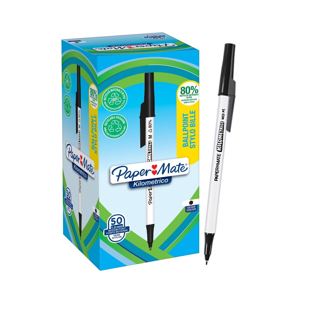 ปากกาลูกลื่น Paper Mate 2187701 Kilometrico สีดำ เขียนได้ยาวนาน ทนทาน  กล่อง 50 ด้าม 