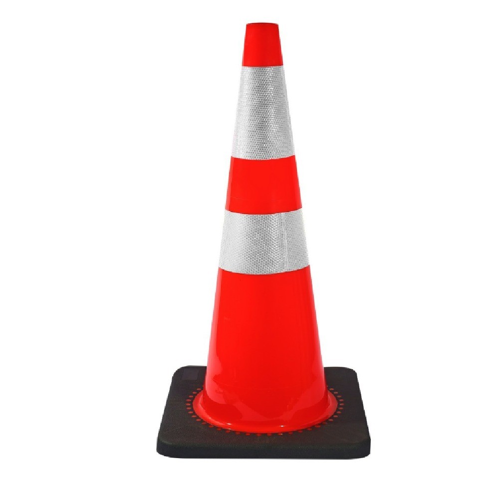 กรวยจราจร PVC ฐานสีดำคาดแถบสะท้อนแสง POLO รุ่น CMP591 0030 ขนาด สูง 70 CM 