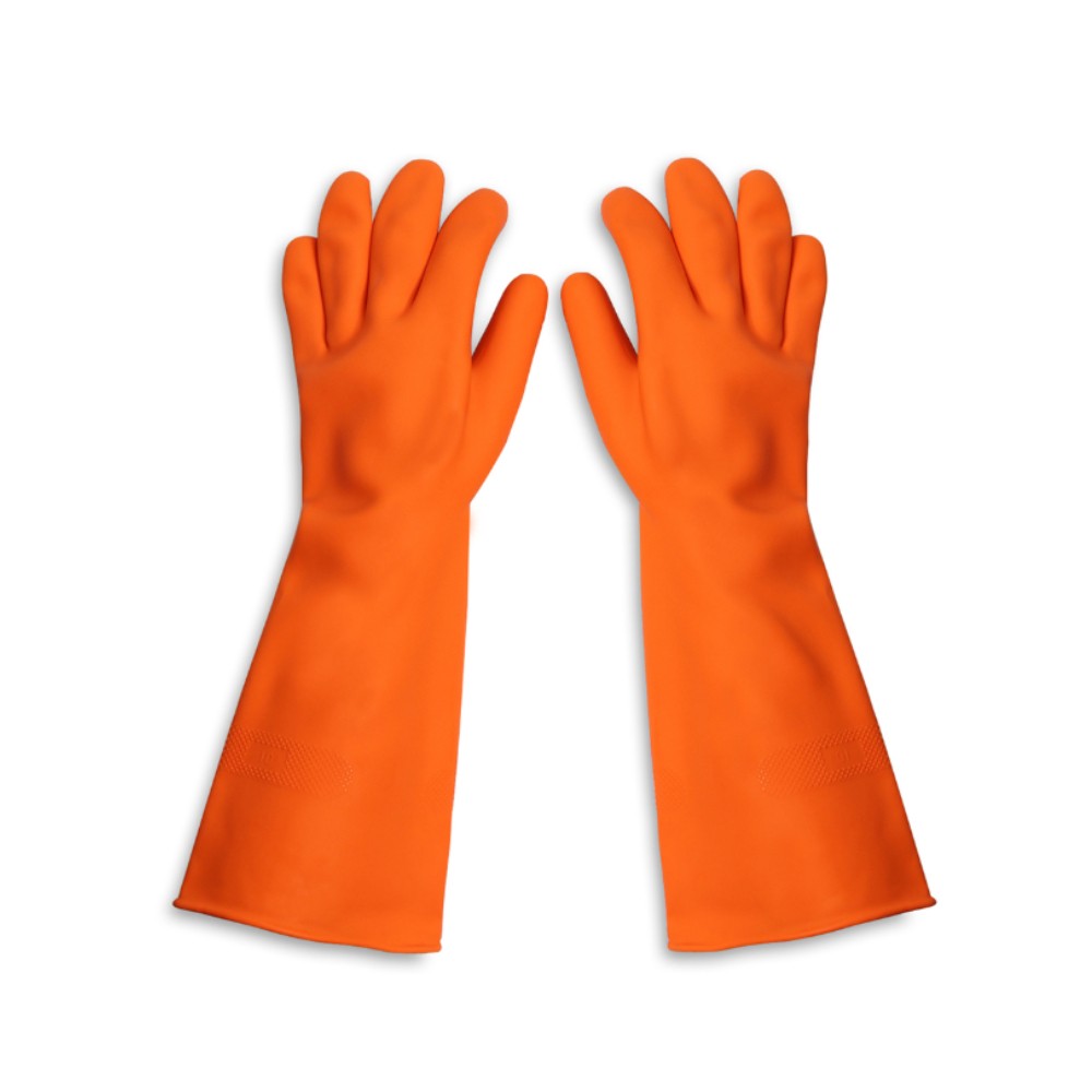 ถุงมือยางธรรมชาติ MASTER GLOVE ไซส์ L ความยาว 16 นิ้ว สีส้ม