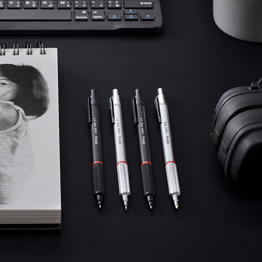 ดินสอกด Rotring Rapid Pro 0 5 มม  สีดำ ด้ามโลหะ จับถนัดมือ กลไกกันไส้หัก  1904258 