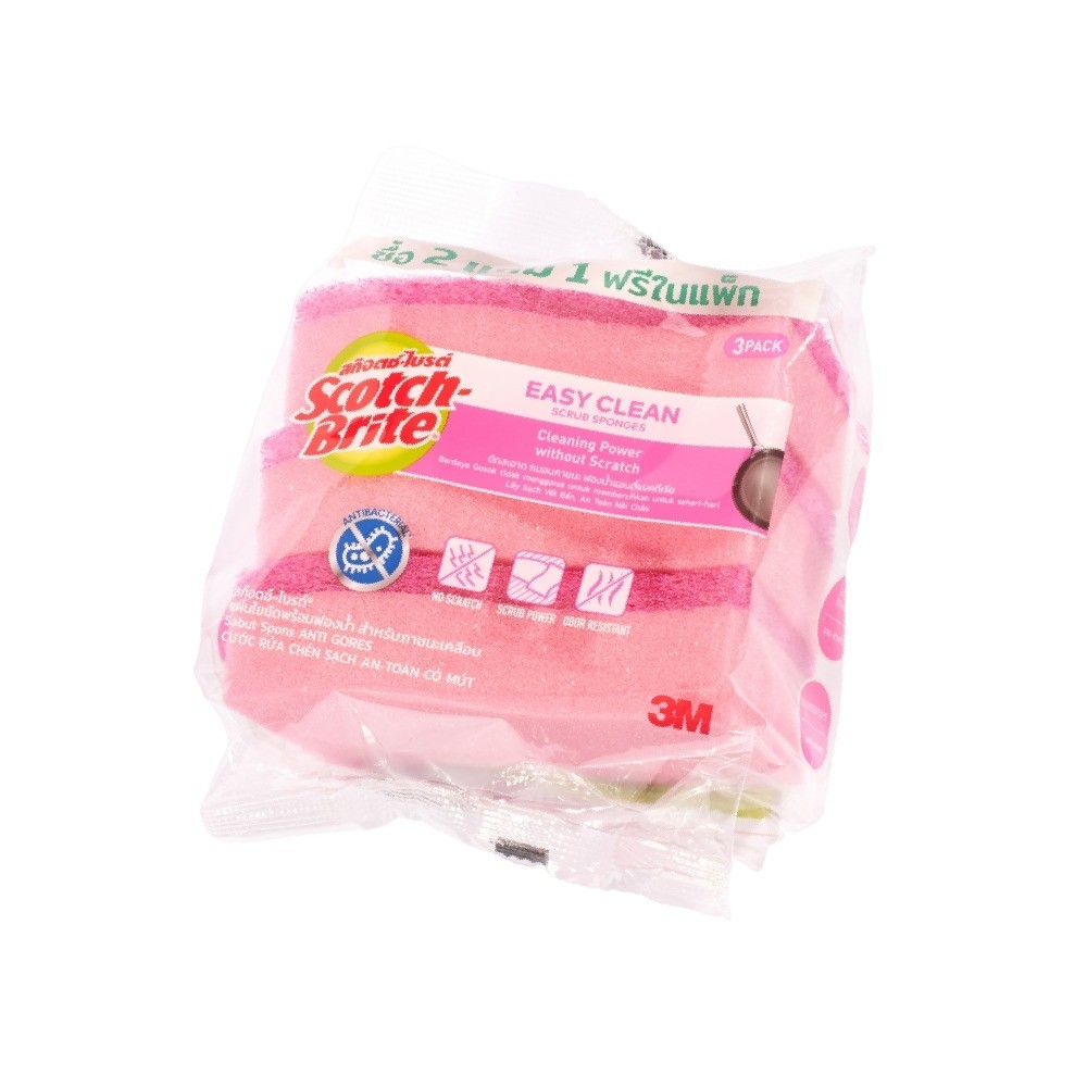 สก๊อตช์ไบรต์ 3M 2IN1 ANTI BAC สีชมพูเข้ม