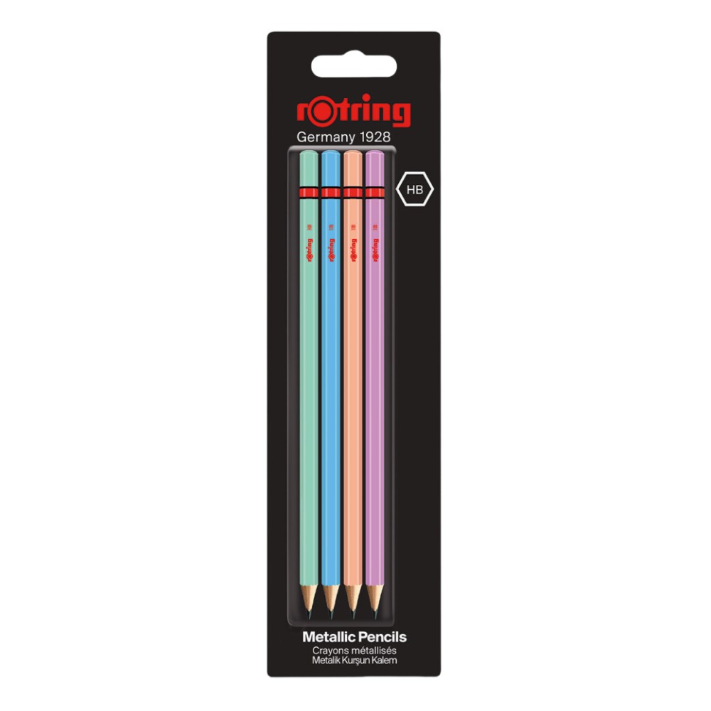 ชุดดินสอไม้ Rotring HB Metallic wooden pencil สีเมทาลิค คละสี แพ็ค 4 ด้าม  2094214 