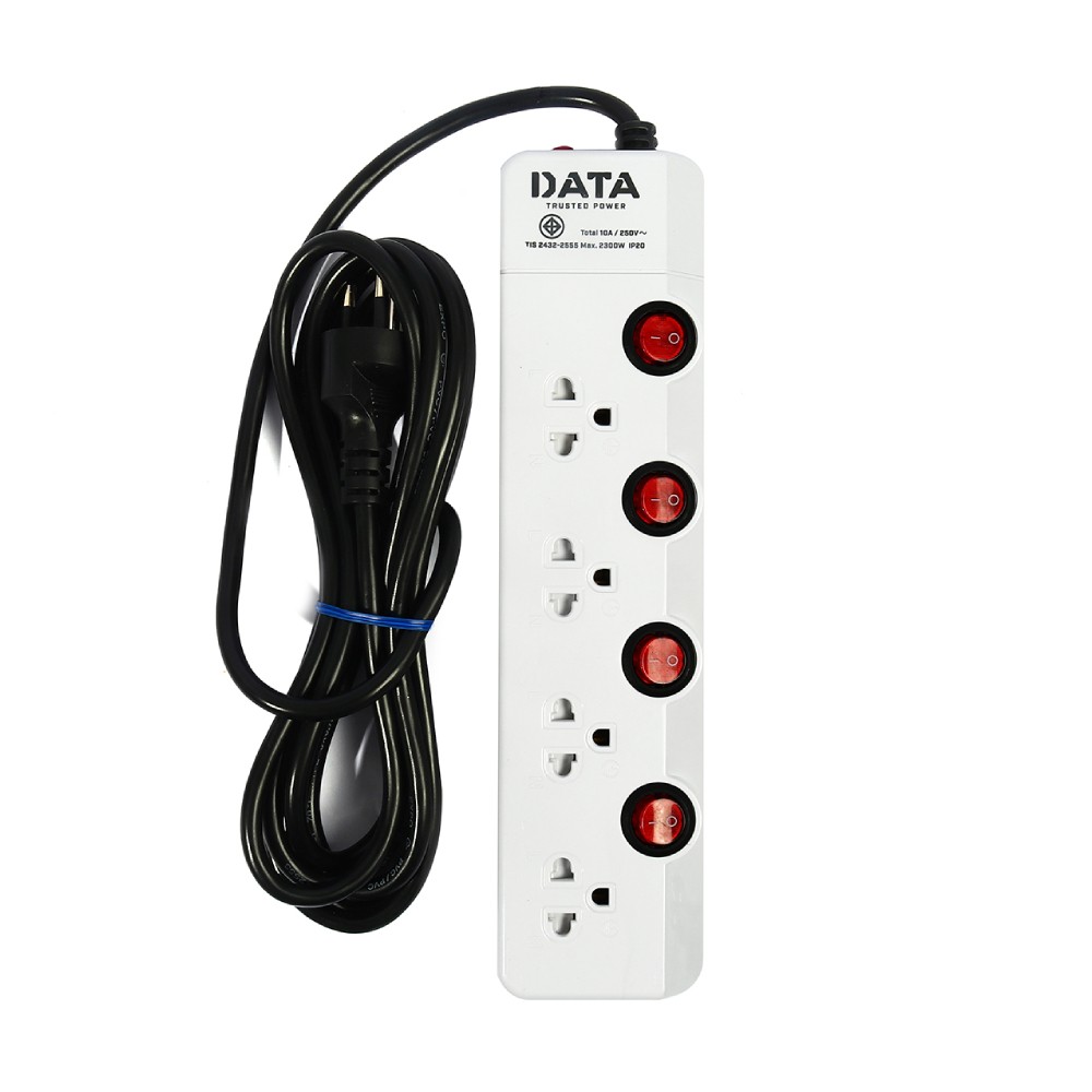 ปลั๊กพ่วง DATA HM4496 มอก  4 ช่อง 4 สวิตซ์แยก ความยาว 3 เมตร