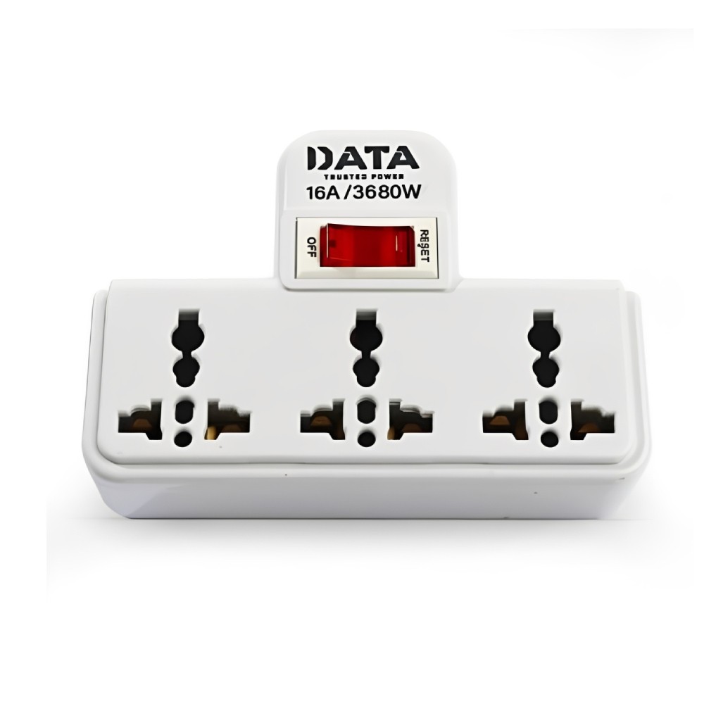 หัวแปลงปลั๊กไฟ อะแดปเตอร์ DATA AD365 ขนาด 3 ช่อง 1สวิตช์ 16A