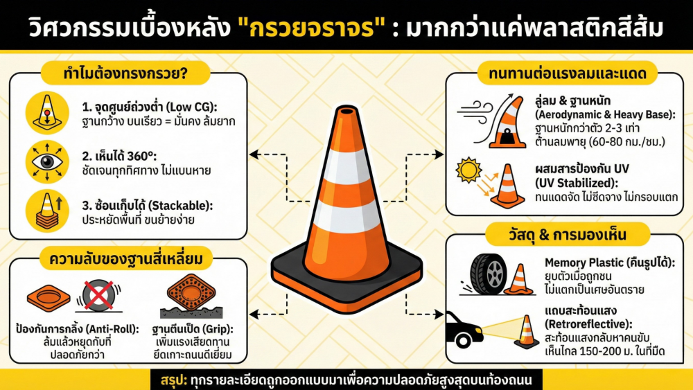 สงสัยไหม ทำไม กรวยจราจร ต้องทรงนี้ ลมแรงแค่ไหนก็ไม่ล้ม สงสัยไหม ทำไม กรวยจราจร ต้องทรงนี้ ลมแรงแค่ไหนก็ไม่ล้ม
