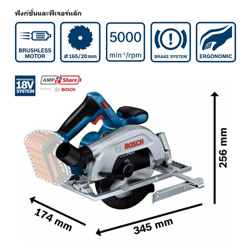 เลื่อยวงเดือนไร้สาย 18V. BOSCH GKS 185-LI PROFESSIONAL (ตัวเปล่า)