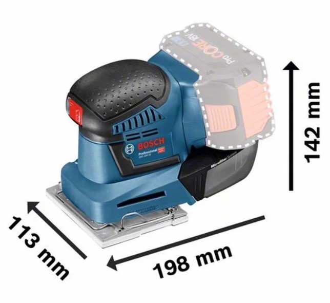 เครื่องขัดกระดาษทรายแบบสั่นไร้สาย BOSCH รุ่น GSS 18 V-LI + L-Boxx (ตัวเปล่า)