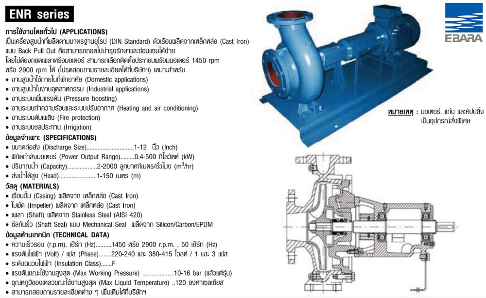ปั๊มเพลาลอย Ebara ENR 80-250 ไม่รวมหน้าแปลน 4 x 3 นิ้ว